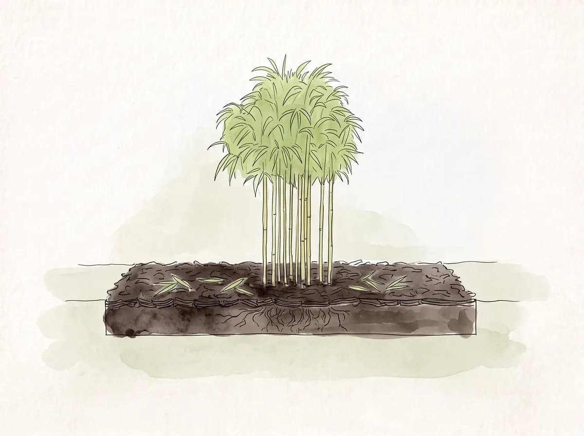 Lägg 5–8 cm bark- eller lövmull runt plantorna.