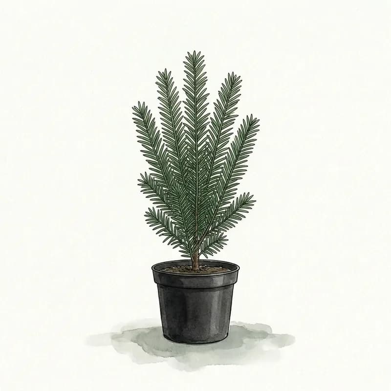 Tecknad illustration: en liten idegransplanta i kruka.