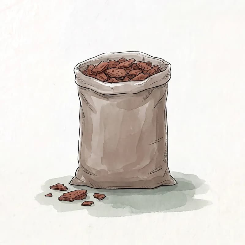 Säck med täckbark.