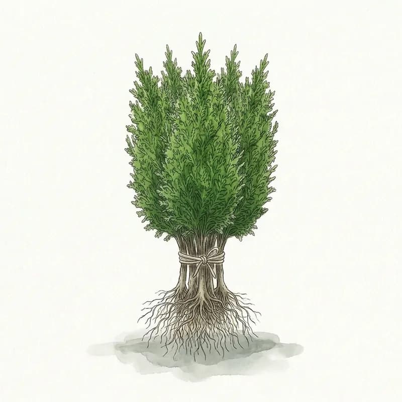 Produktbild: små plantor av tuja 'Smaragd'.